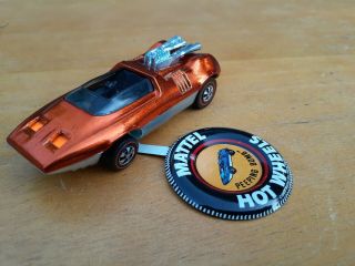 Hot Wheels Redline 1969 Orange Peeping Bomb With Badge Black Interior