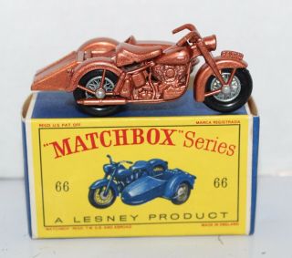 Vintage Matchbox 66b Harley Davidson Motorcycle And Sidecar Box Lesney