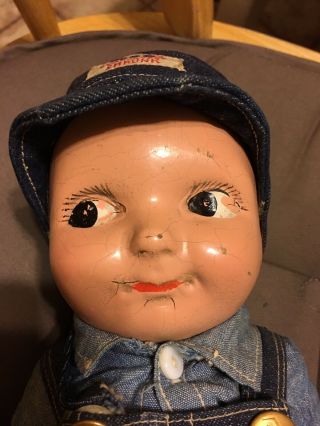 Vintage Buddy Lee Doll.  Union Made Denim Overalls And Hat.  Adorable 3