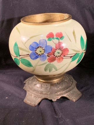 Vintage Hand Painted Floral Banquet Parlor Gwtw Kerosene Oil Lamp Base - No Tank