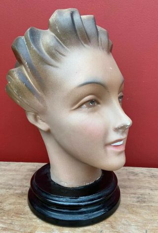 Vintage Art Deco Lady Chalk Female Mannequin Bust / Head Shop Display 2