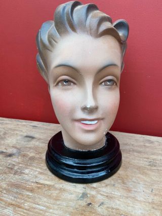 Vintage Art Deco Lady Chalk Female Mannequin Bust / Head Shop Display 3