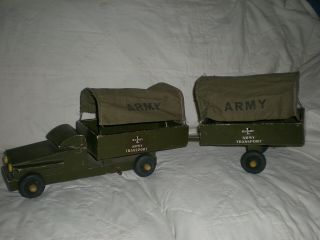 Buddy L Wood: Army Transport Truck With Trailer