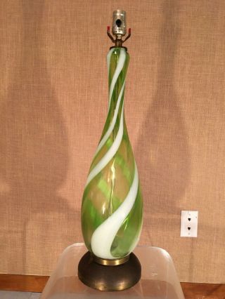 Vintage Murano Green Swirl Glass Lamp 1960 