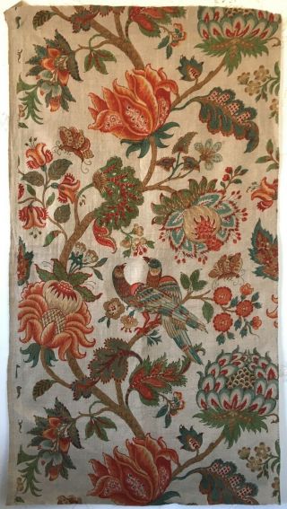 19th C.  French Linen Jacobean Floral Fabric (2930)