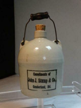 Vintage John J.  Stump & Co.  Cumberland Md.  Advertising Bail Handled Mini Jug Nr