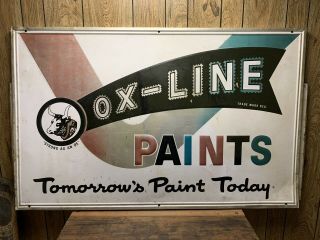 Vintage Ox Line Paints Sign Old Embossed Wood Frame Graphics Colors