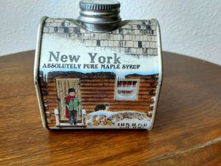 York Absolutely Pure Maple Syrup Log Cabin Tin 8.  45 Oz.