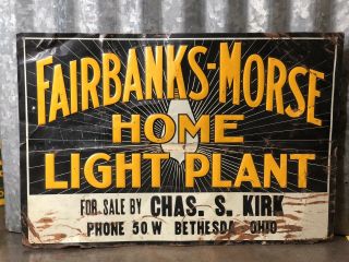 Fairbanks - Morse Home Light Plant Sign Vintage Tin Tacker