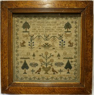 Early/mid 19th Century Motif & Verse Sampler By Mary Ann Varndell Age 9 - C.  1840