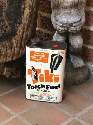 Vintage Tiki Torch Fuel Tin Empty Easter Island Head