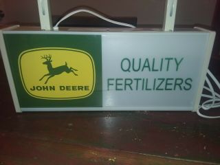 Vintage 1960s John Deere Dealership Quality Fertilizers Lighted Advertising Sign