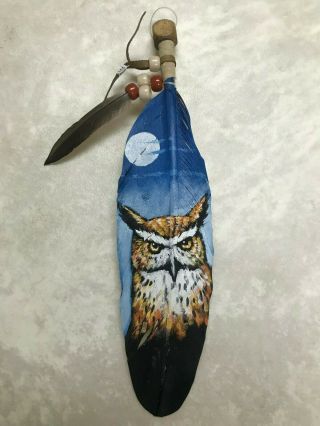 Hand Painted Feather,  Owl 2,  Arts & Crafts,  Southwest Art,  Santa Fe Style