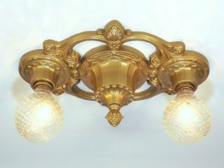 2 Light Antique Art Nouveau Victorian Flush Chandelier Ceiling Fixture Restored