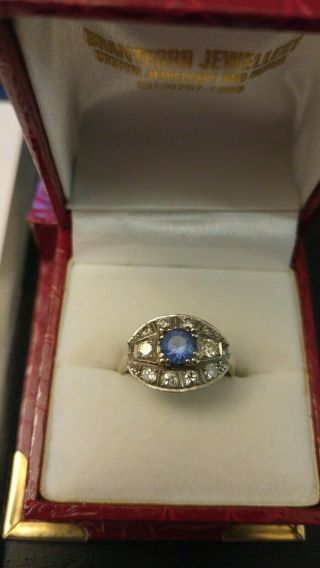 Antique 18k Solid White Gold Art Deco Diamond And Sapphire Engagement Ring 7.  25