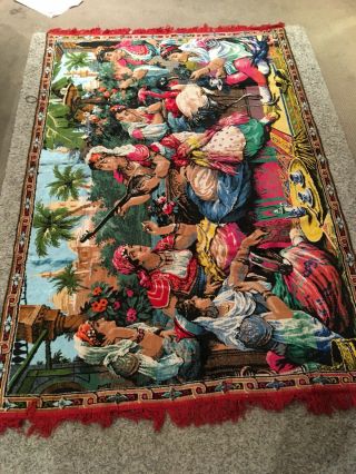 Large Vintage Antique Chenille Tapestry Rug / Wall Hanging