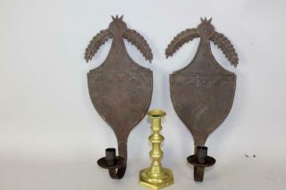 Museum Quality 18th C Federal Period Punch Decorated Tin Candle Sconces
