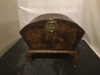 Vintage Chinese Trunk Chest Carved Camphor Wooden Oriental