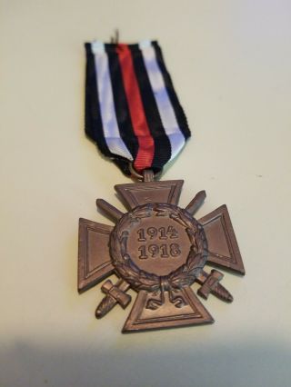 Old Wwi Ww1 1914 - 1918 German Hindenburg Cross With Swords Valor Medal Badge