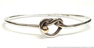 Vintage 1960s Tiffany Co 14k Gold Sterling Silver Heart Knot Bangle Bracelet