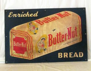 Vintage 1940s Butter Nut Bread Grocery Store Gas Oil 18 " Embossed Metal Sign