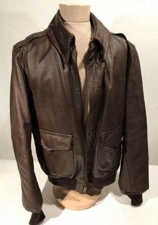 Vintage Us Army Air Force A2 Brown Leather Bomber Flight Jacket Sz 42 M A - 2