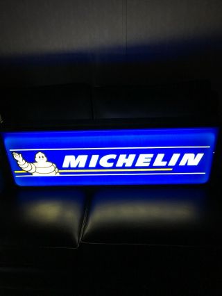 Vintage Michelin Man Tires Light Up Sign Retail Display 2 Sided 36”x12”