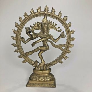 Vintage Brass Bronze Shiva Nataraja Hindu Dancing Lord God Measures 9.  5 " Tall