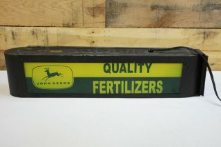 Vintage John Deere Quality Fertilizers 2sided Reverse Painted Glass Lighted Sign