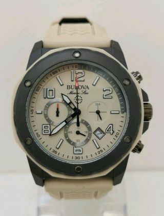 Vtg Bulova Marine Star Quartz Gents Chronograph Rubber Strap Wrist Watch 98b201