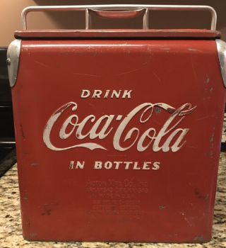 Vintage 1949? Coca Cola “6 - Pack” Picnic Cooler Red - Acton Mfg/ Ice Chest - Cooler