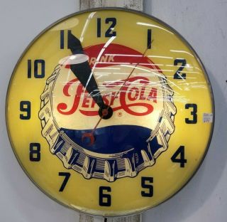 Vintage Bubble Glass Lighted Pepsi - Cola Clock Collectible Advertising Drink Usa