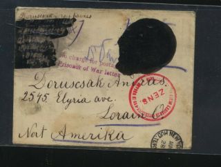 Europe Ww1 Prisoner Of War Cover To Us,  Blackout Marks Ms0930