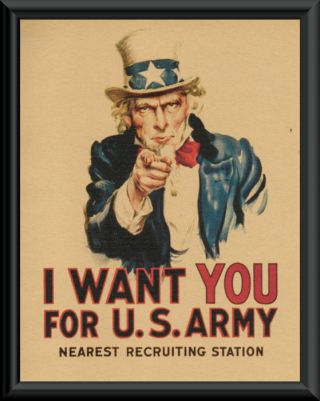 Wwi Uncle Sam Recruiting Poster Reprint On Period Paper P027