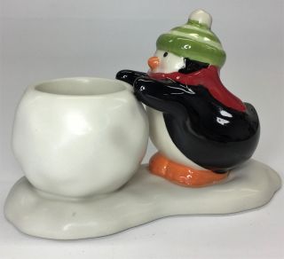 Vintage Hallmark Penguin Winter Holiday Christmas Tealight Votive Candle Holder