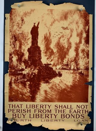 4th Liberty Loan Statue Liberty Orig World War 1 Poster (poor) 