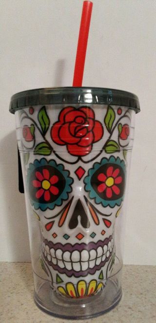 Cool Gear Sugar Skull Tumbler Insulated Travel Mug Cup Day Of The Dead 18 Oz