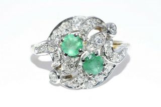 $6,  000 1.  52ct Antique Art Deco Natural Emerald & Diamond Ring 18k 2 Tone