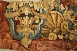 Tapestry Antique French Aubusson Fragment Needlepoint Border Fabric 18th Century