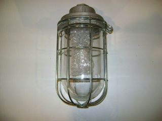 Vintage Spero Vintage Explosion Proof Caged Light Fixture With Glass Nos