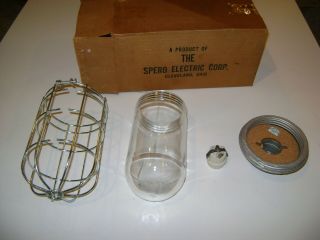 VINTAGE SPERO VINTAGE EXPLOSION PROOF CAGED LIGHT FIXTURE WITH GLASS NOS 2