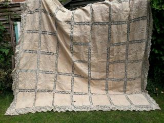 Antique Hand Embroidery Lace Edwardian 1910 Bedspread Linen Stunning Museum