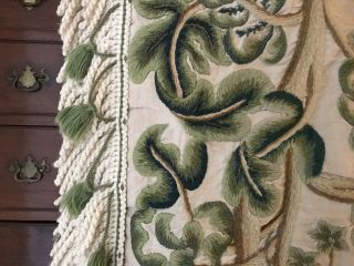 Large Antique Crewel Work Arts & Crafts Wool Embroidered Hanging Vines & Fruits