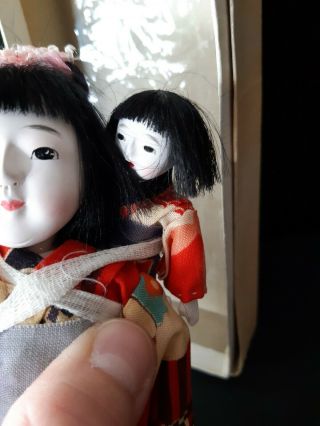 Vintage Asian Japanese Doll Carrying Baby 3