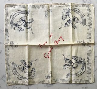 Antique Victorian Childs Printed Hankie Handkerchief Hobbyhorse For A Good Boy