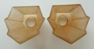 2 ART DECO Wall Sconce Frosted Yellow Glass Slip Shades Embossed Flowers 3
