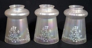 1910s Set 3 Antique Art Nouveau Glass Light Shades Globes Iridescent Glass