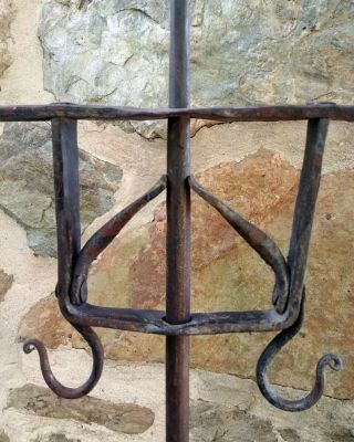 Antique Floor Standing Wrought Iron Adjustable Double Candle Stand Signed