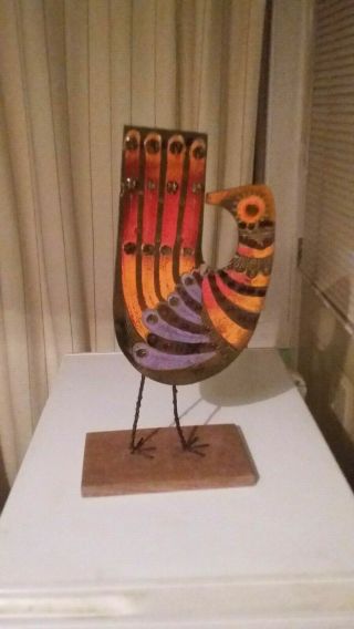 Signed Curtis Jere Enamel On Copper Bird Sculpture.
