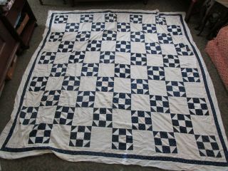 19th C Antique Blue And White Large Country Quilt Top